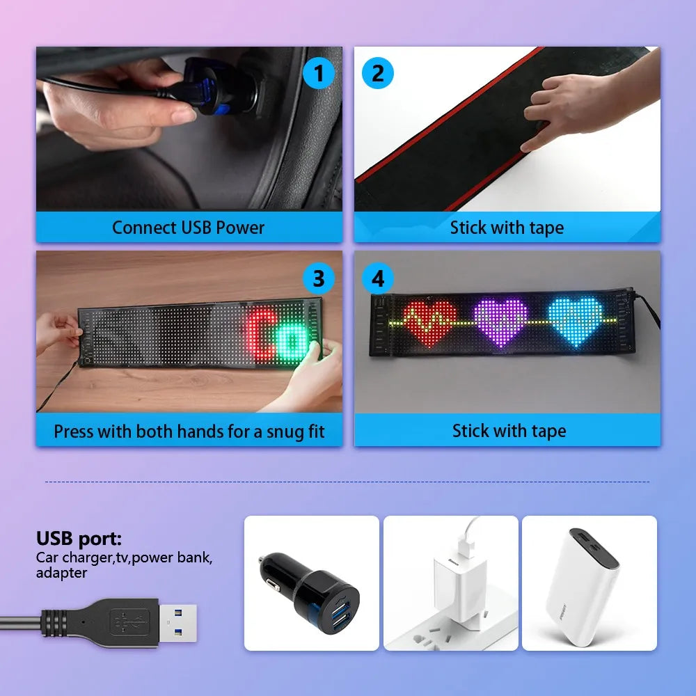 Letrero Programable Auto Led Pixel Panel Bluetooth App 12x59.5