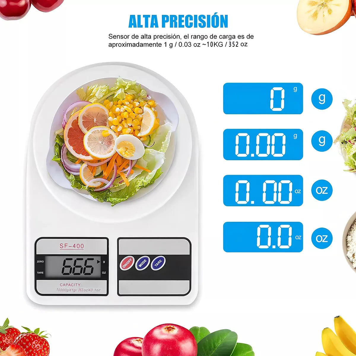 Báscula de Cocina Digital Gramera Alta Precisión Color Blanco