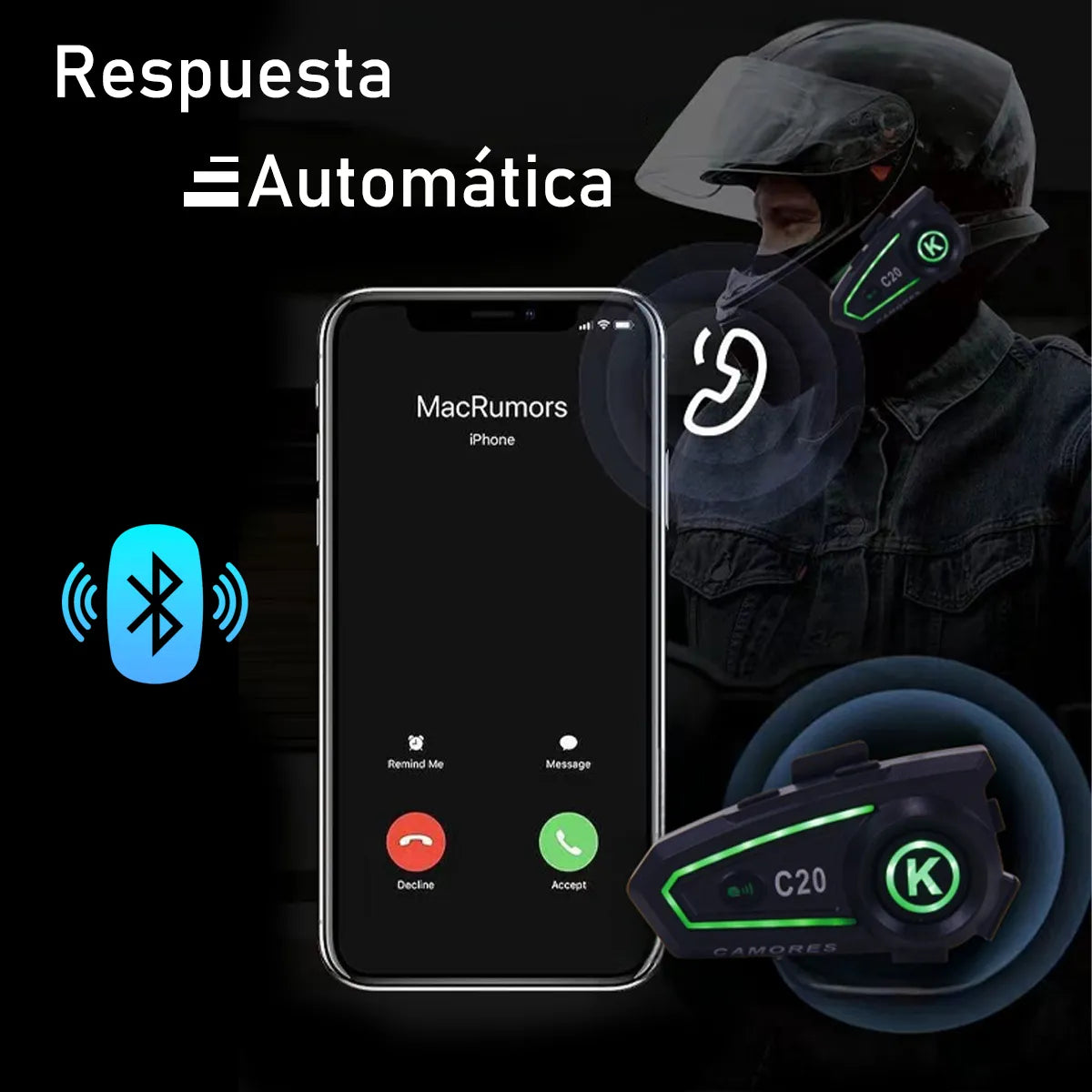 Auricular para Casco de Motocicleta con Bluetooth 5.3
