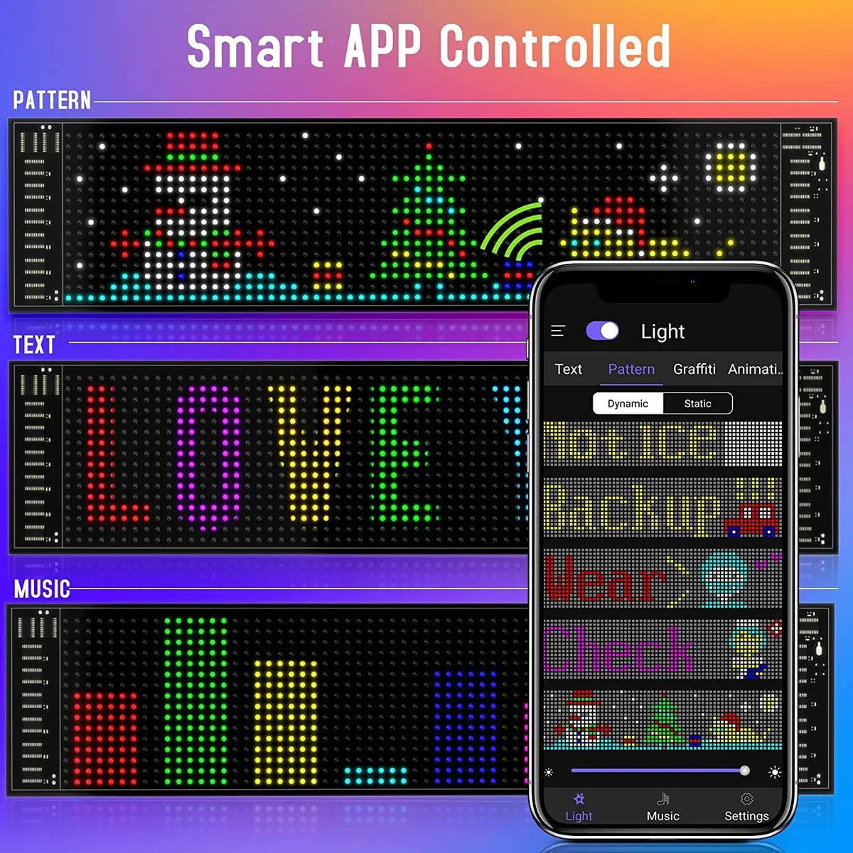 Letrero Programable Auto Led Pixel Panel Bluetooth App 12x59.5
