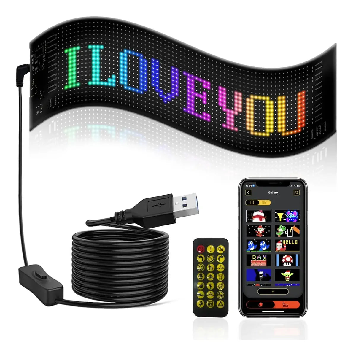 Letrero Programable Auto Led Pixel Panel Bluetooth App 12x59.5
