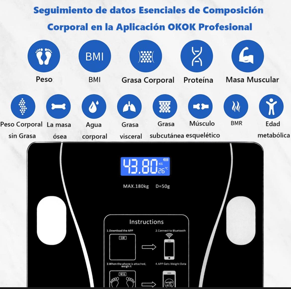 Bascula Digital Corporal hasta 180 kg Conectividad con App