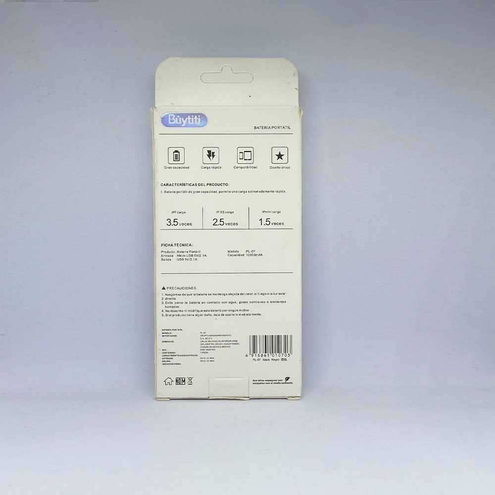 Power Bank portatil 10,000 mAh carga rapida