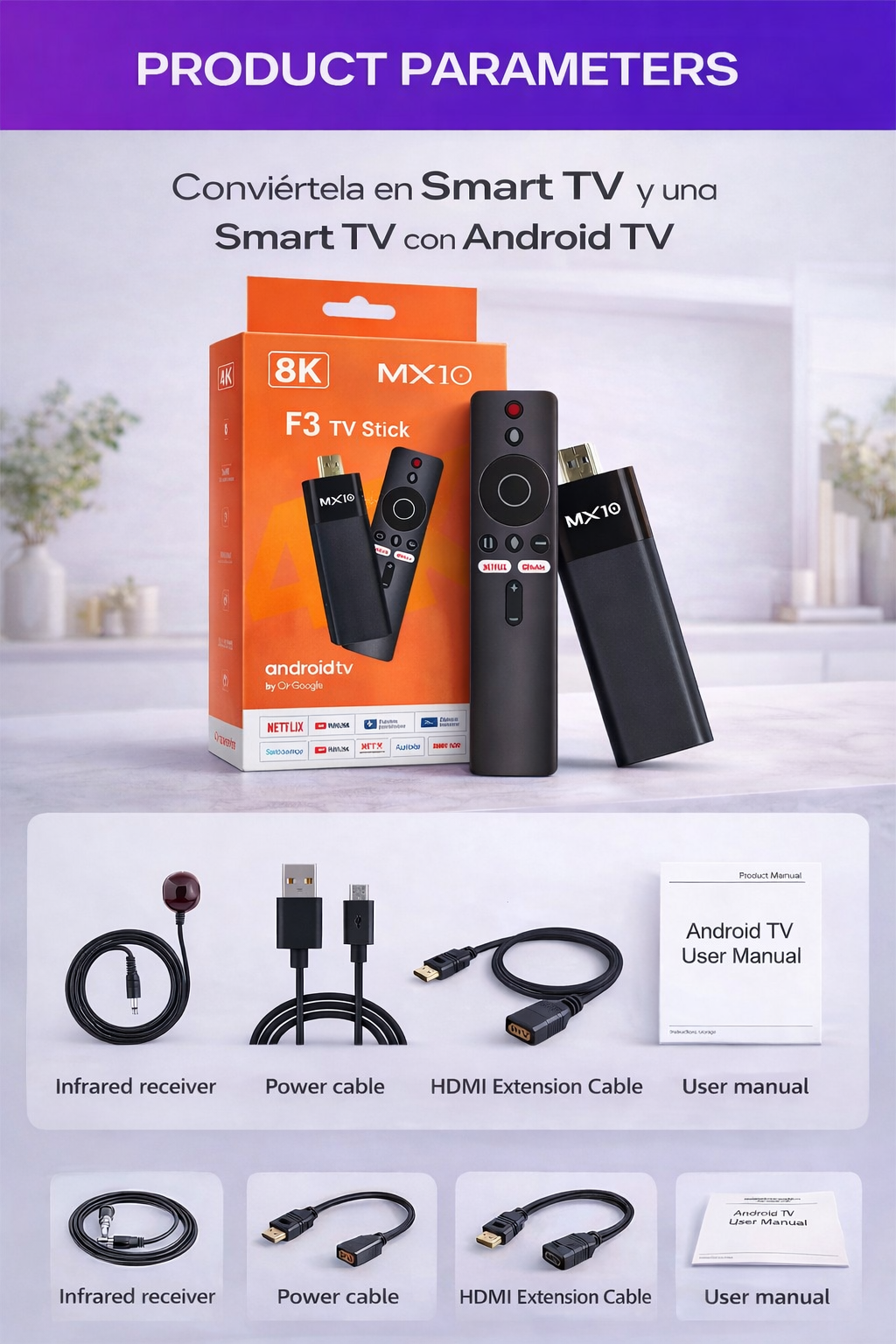 Android TV Stick Android 8K Dispositivo streamer
