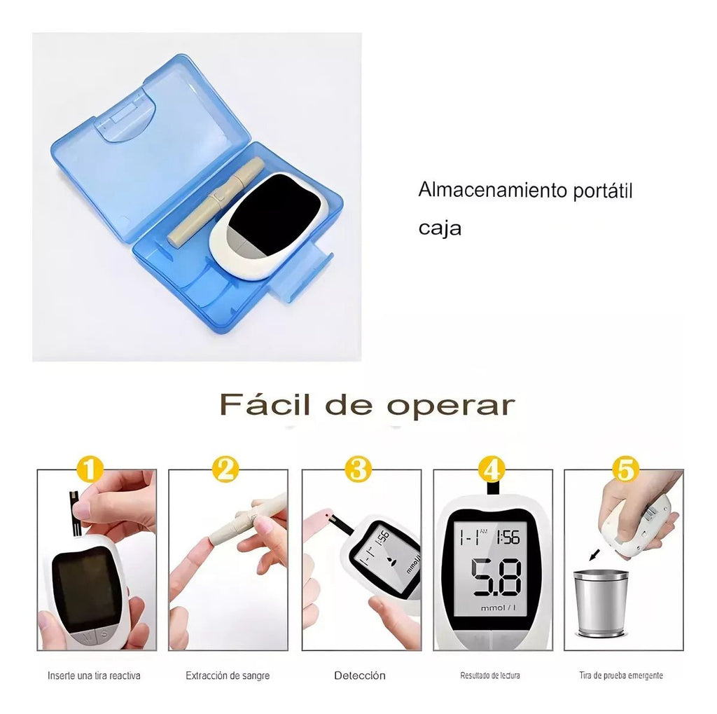 Glucómetro Digital Medidor De Glucosa 50 Tiras Y 50 Lancetas 🩸